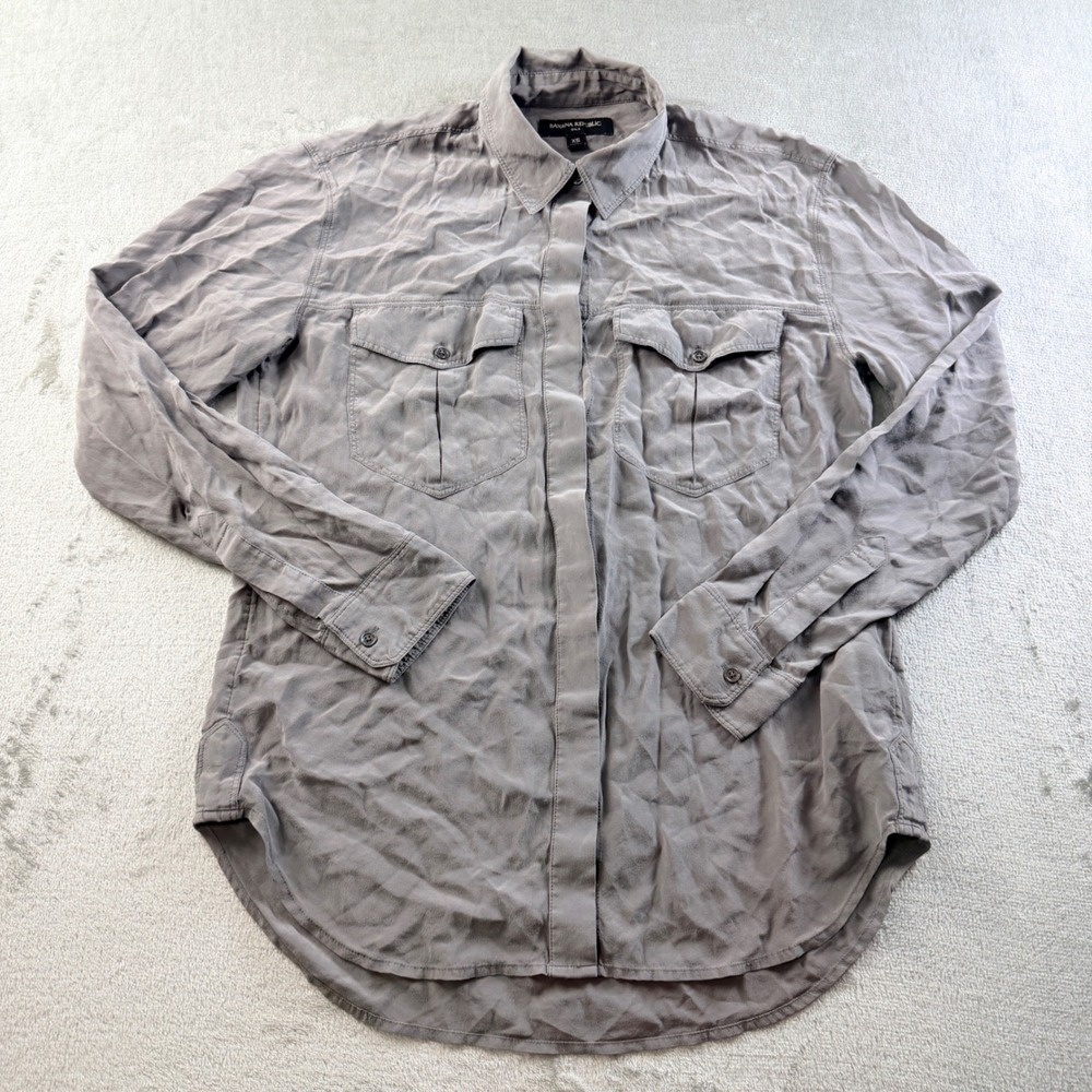 Banana Republic Silk Button Down Shirt Gray Women's Size XS